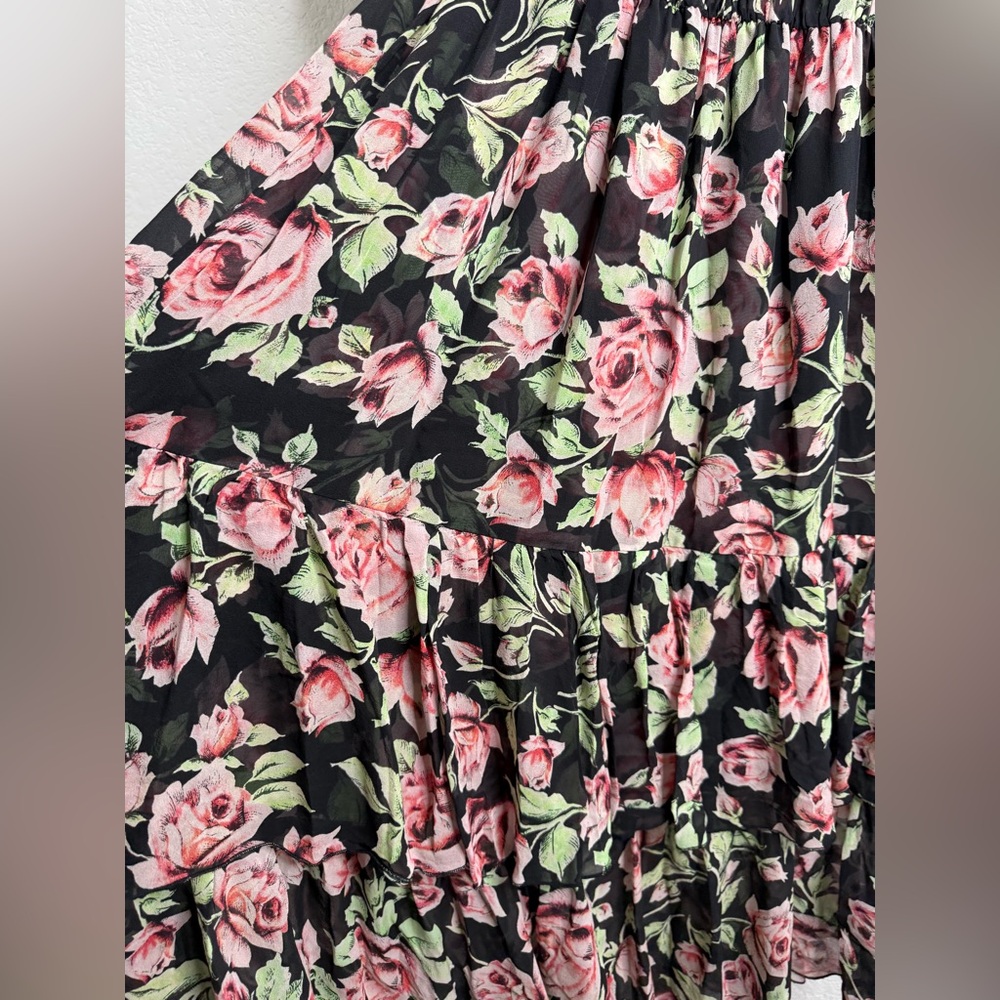 The Kooples 100% Silk Midi Dress With Roses Flowy Ruffled Sz 1= Small - Picture 12 of 16